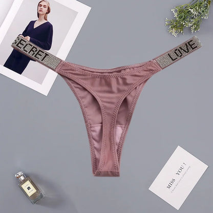 Fashionable ladies lingerie short waist ladies lingerie style, crystal letters comfortable pink thong sexy swimming trousers