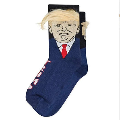Funny Presidential Socks With 3D Fake Hair Round Neck Socks
