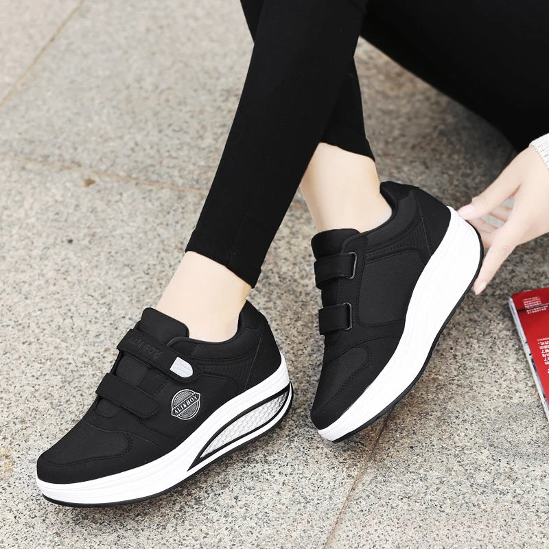 Women's Swing Sneakers 2025 Wedge Platform Toning Sports Shoes for Woman Thick Sole Breathable Fitness Rocking Mom Shoes