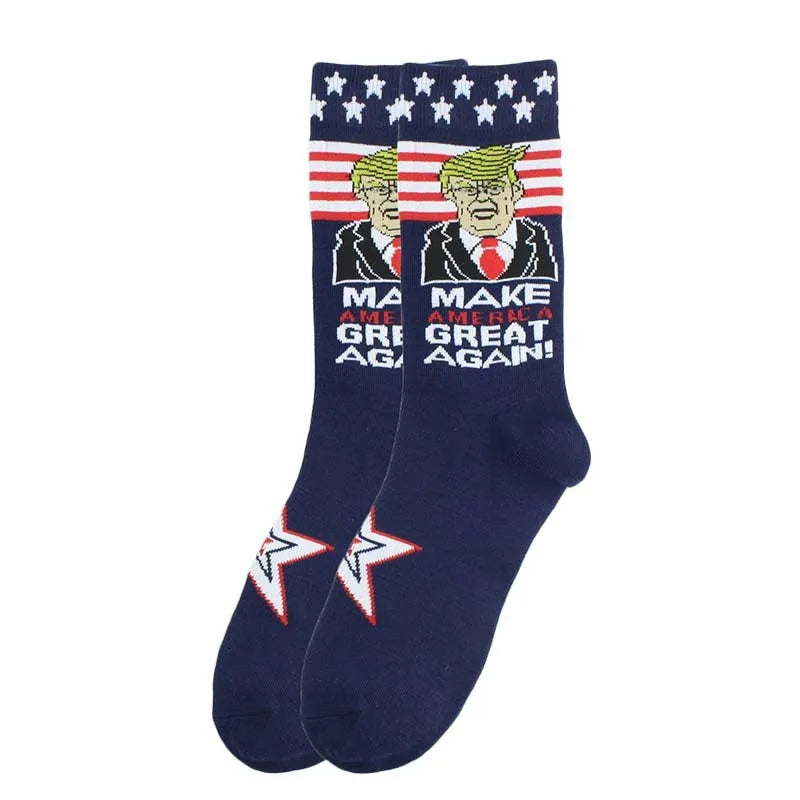 Funny Presidential Socks With 3D Fake Hair Round Neck Socks