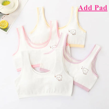 4 Pcs/Lot Children Innerwear Cotton Girls Bra Removable Sponge Cup Puberty Girls Training Bras Breathable Teenage Girl Brassiere