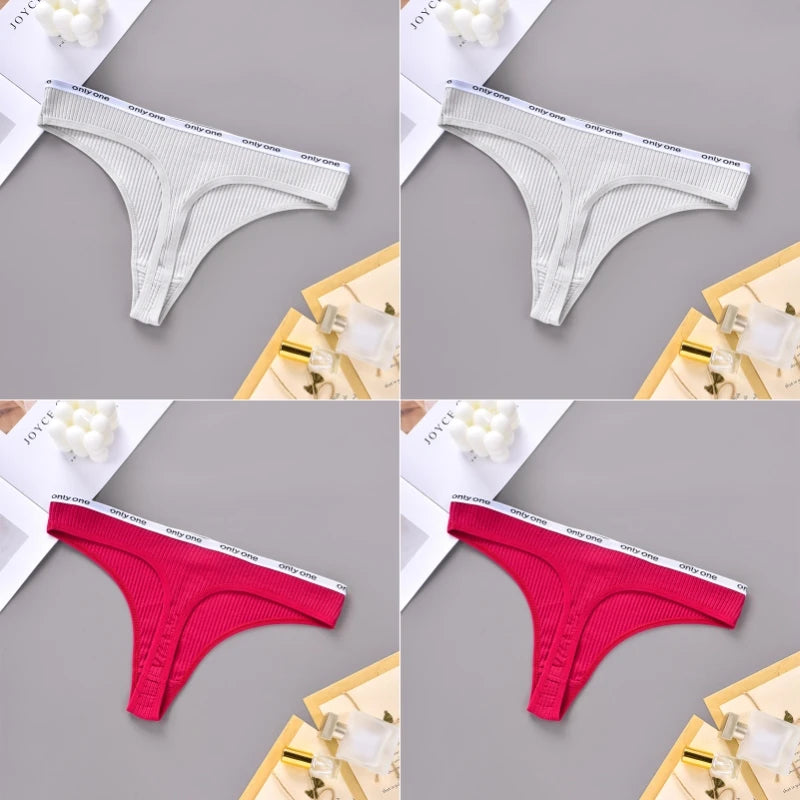 4PCS Sexy Erotic Women's Thong Solid Color Cotton Women's Panties Soft Skin Friendly Women's Underwear Seamless Cute Lingerie