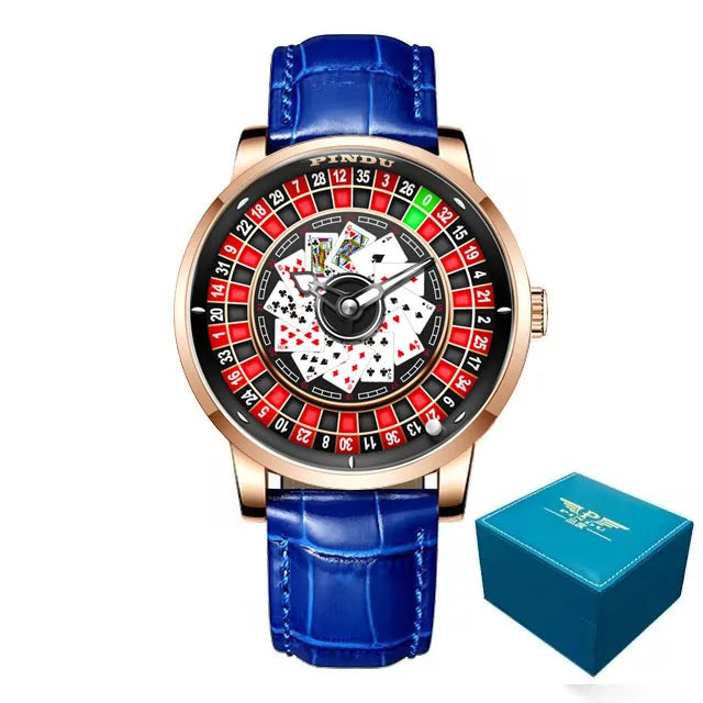 PINDU Designs New NH35A Rotary Roulette Mechanical Watch Men's Diamond Surface Waterproof Leather Men's Watch Montre Homme P6626