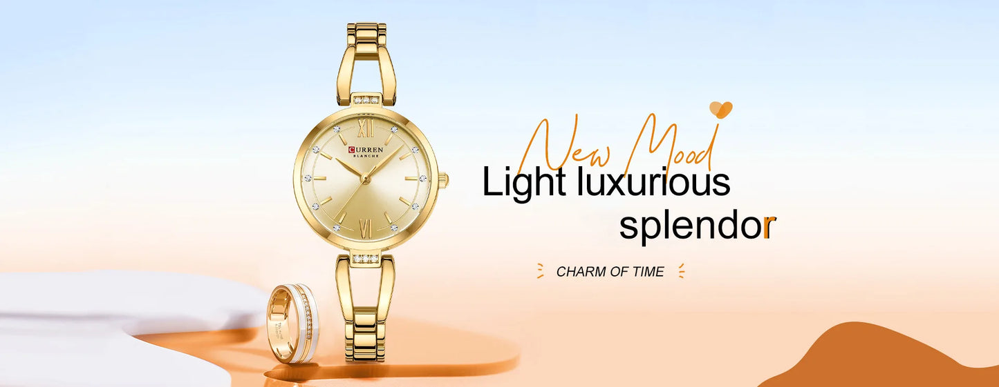 CURREN 9092 Women Quartz Watch Fashion Luxury Elegant Stainless Steel Strap Bracelet Wristwatch for Ladies Girl Female Clock
