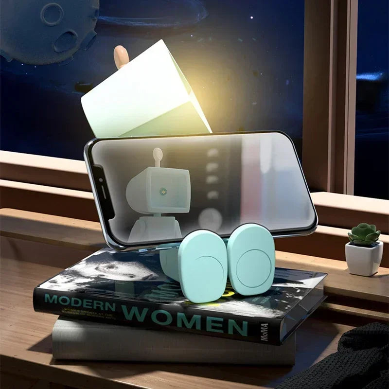 Creative Astronaut Magnetic Night Light LED Mini Square Robot With Battery Book Lamp Desktop Bedside Wooden Decor Ambient Light