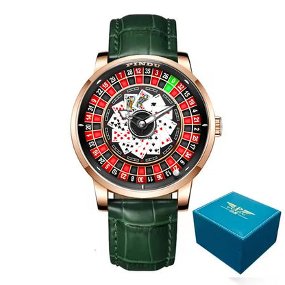 PINDU Designs New NH35A Rotary Roulette Mechanical Watch Men's Diamond Surface Waterproof Leather Men's Watch Montre Homme P6626
