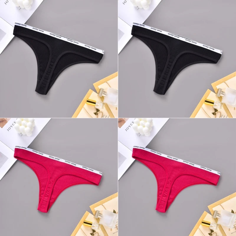 4PCS Sexy Erotic Women's Thong Solid Color Cotton Women's Panties Soft Skin Friendly Women's Underwear Seamless Cute Lingerie