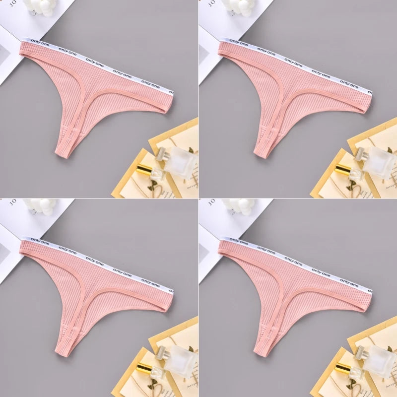 4PCS Sexy Erotic Women's Thong Solid Color Cotton Women's Panties Soft Skin Friendly Women's Underwear Seamless Cute Lingerie
