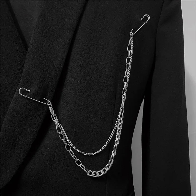 Metal Chain Brooch Tassel Butterfly Pendant Brooch for Women Men Couple Overcoat Suit Shirt Lapel Pin Clothing Accessory Jewelry