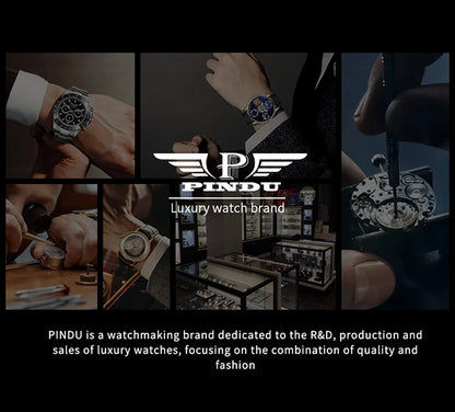 Pindu Men's New Mechanical Watch Leather Sapphire Crystal Commercial Men's Watch Miyota 8215 Automatic Watch 50m Waterproof