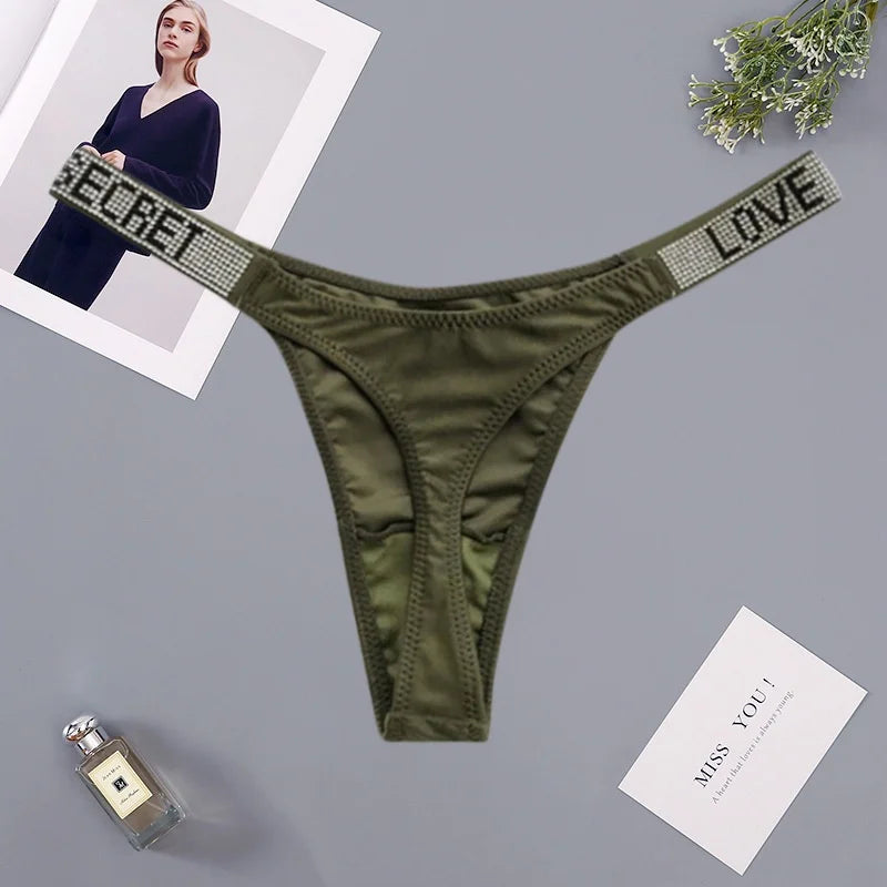 Fashionable ladies lingerie short waist ladies lingerie style, crystal letters comfortable pink thong sexy swimming trousers