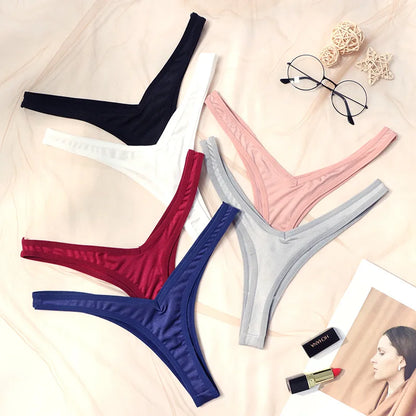 Solid Thong Panties For Women Seamless Nylon Thongs Sexy Soft Silk Tangas Mujer Girls Strings Tanga Woman Slips G-string Sexual