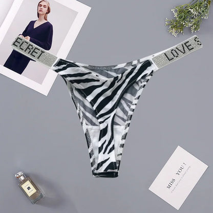 Fashionable ladies lingerie short waist ladies lingerie style, crystal letters comfortable pink thong sexy swimming trousers