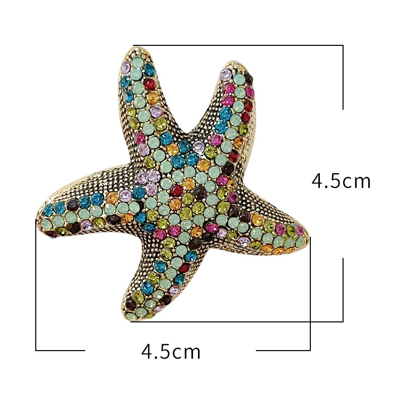 Sparkling Crystal Starfish Brooch Beach Vacation Ladies Luxury Dress Ornament Souvenir Gift