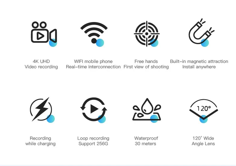 Exquisite WIFI 1080P/4k Magnetically Mounted H.265 Action Camera with Removable Cover 30m Waterproof Thumb  Camera
