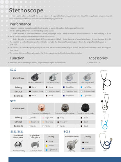 CONTEC SC12 /11 Portable Doctor Stethoscope Medical Cardiology Professional Medical Equipments Medical Devices Student Vet Nurse
