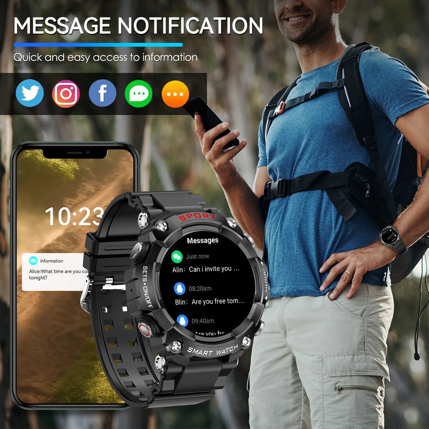 LaNikar Smart Watch AMOLED Display With In-Ear Bluetooth Headset Heart Rate Blood Pressure Oxygen Saturation Monitoring HD Audio