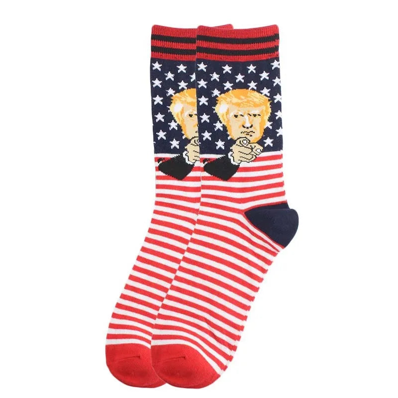 Funny Presidential Socks With 3D Fake Hair Round Neck Socks