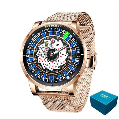 PINDU Designs New NH35A Rotary Roulette Mechanical Watch Men's Diamond Surface Waterproof Leather Men's Watch Montre Homme P6626