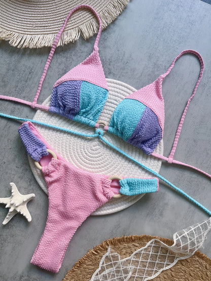 Sexy Neon Green Bikini Set 2025 Tassel Drawstring Side Thong Swimsuit Women Summer Push Up Swimwear Bathing Suit Beach Wear