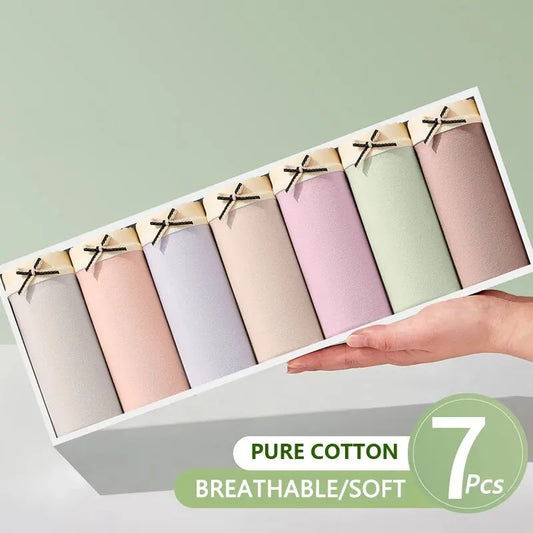 7Pcs Women's Panties Cotton Underwear Cute Bow Girls Briefs Solid Panty Breathable Underpants Sexy Low Waist Female Lingerie