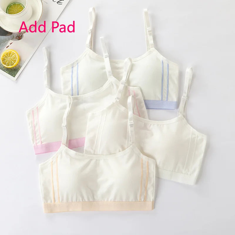 4 Pcs/Lot Children Innerwear Cotton Girls Bra Removable Sponge Cup Puberty Girls Training Bras Breathable Teenage Girl Brassiere
