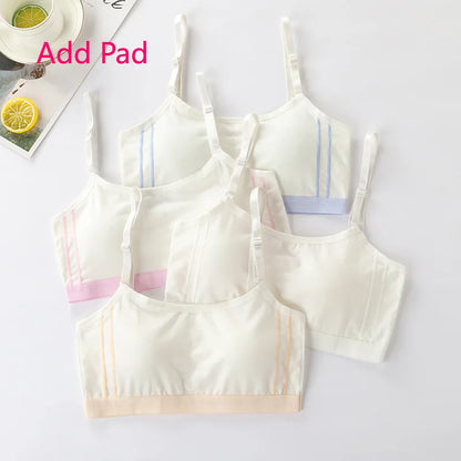 4 Pcs/Lot Children Innerwear Cotton Girls Bra Removable Sponge Cup Puberty Girls Training Bras Breathable Teenage Girl Brassiere