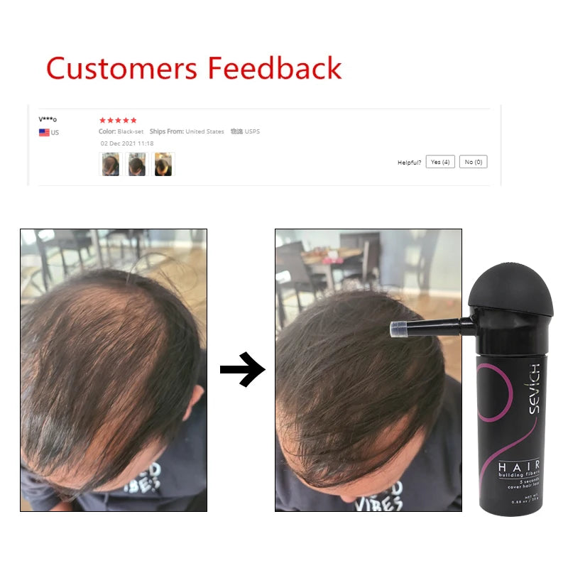 10 Colors Sevich Hair Fibers Keratin Fibers Applicator Hair Building Fibers Spray Hair Loss Instant Regrowth Thickening Powders