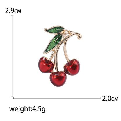 Enamel Cherry Brooches for Women Unisex Rhinestone Fruit Pins Banquet Party Backpack Gifts Jewelry Accessories