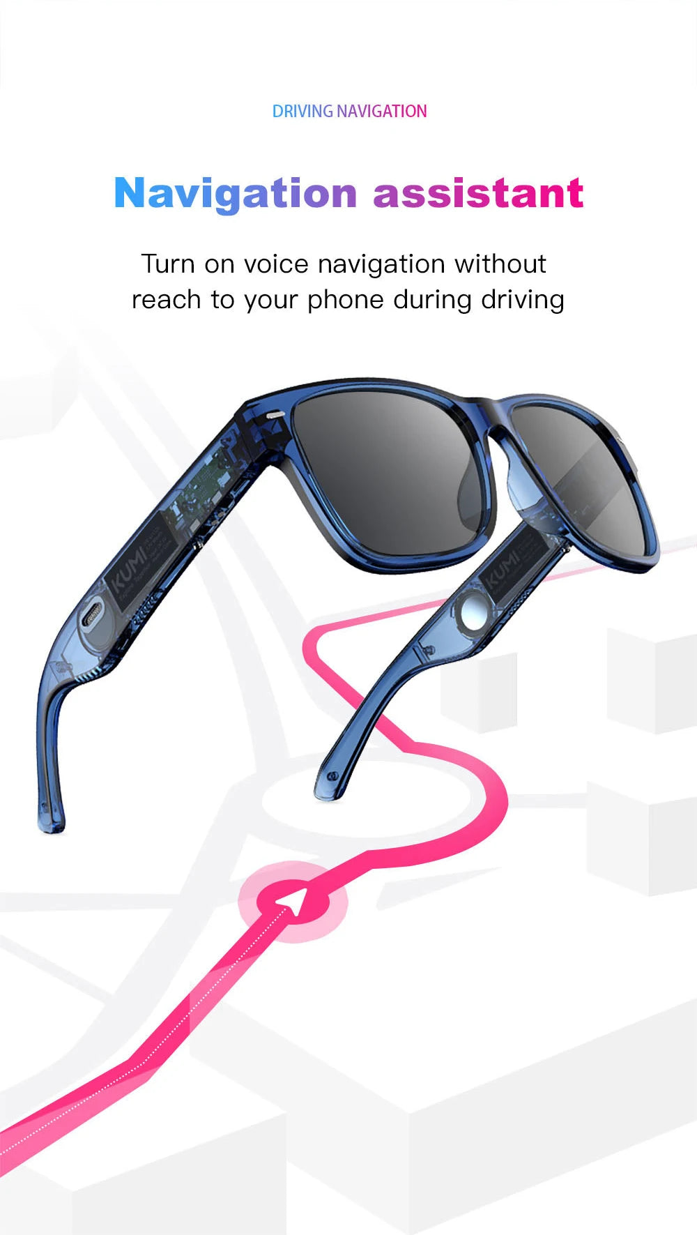 KUMI Meta V1 Smart Glasses Polarized Sunglasses Bluetooth glasses IPX4 Waterproof Open Ear Headphones AI Voice Assistant