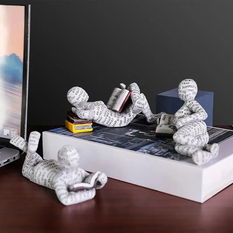 Reading Statue Man Reading Book Statue Resin Aesthetic Abstract Modern Sculptures for Coffee Table Tabletop Library Accessories