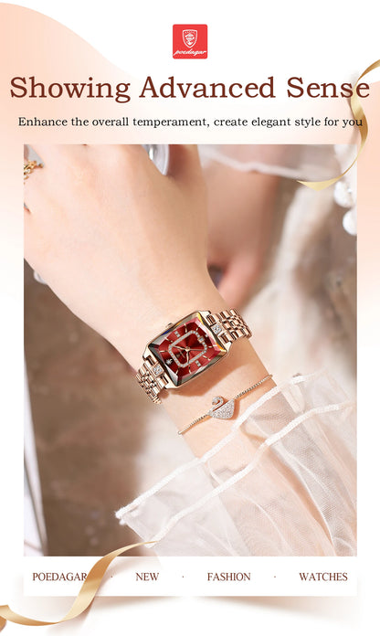 POEDAGAR Luxury Elegant Watch For Woman Date Waterproof Rectangle Ladies Watch Stainless Steel Quartz Women Watches Female Reloj