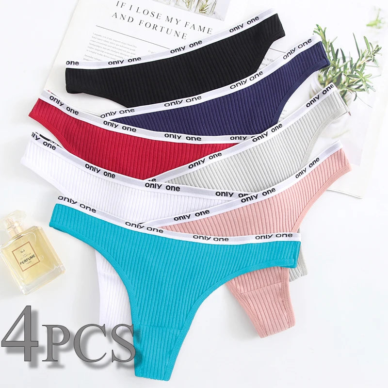 4PCS Sexy Erotic Women's Thong Solid Color Cotton Women's Panties Soft Skin Friendly Women's Underwear Seamless Cute Lingerie