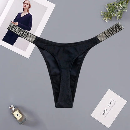 Fashionable ladies lingerie short waist ladies lingerie style, crystal letters comfortable pink thong sexy swimming trousers