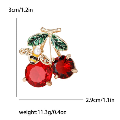 Enamel Cherry Brooches for Women Unisex Rhinestone Fruit Pins Banquet Party Backpack Gifts Jewelry Accessories