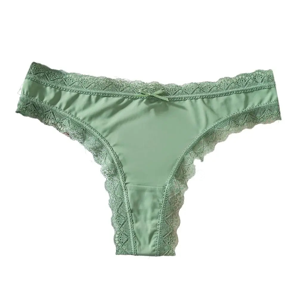 Comfortable Seamless Ice Silk Panties Cotton Crotch Thong Lace Bow Briefs Underwear Low Waist Women's Summer Panties Girl