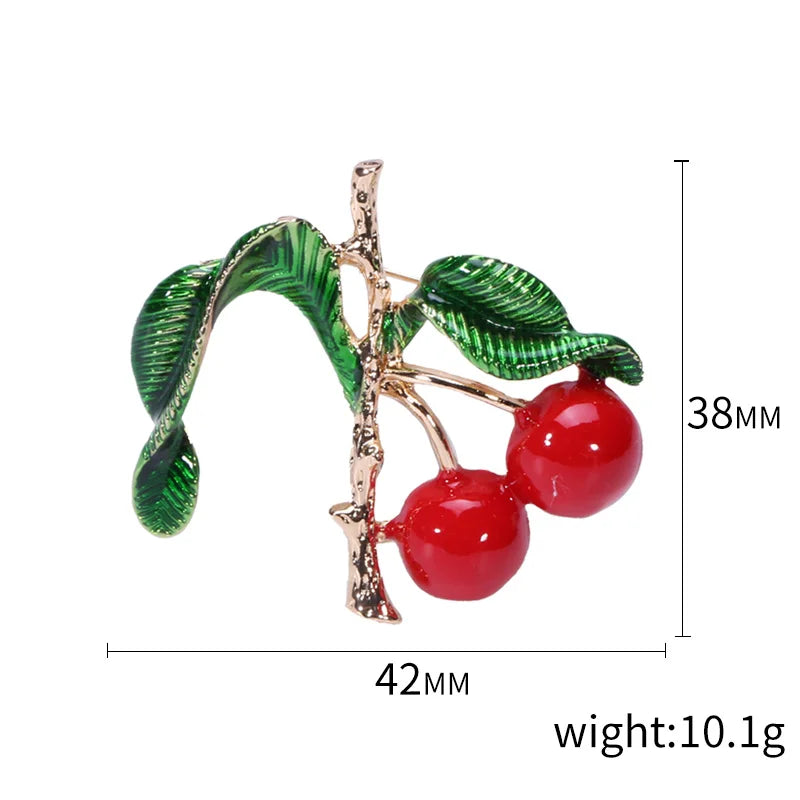 Enamel Cherry Brooches for Women Unisex Rhinestone Fruit Pins Banquet Party Backpack Gifts Jewelry Accessories
