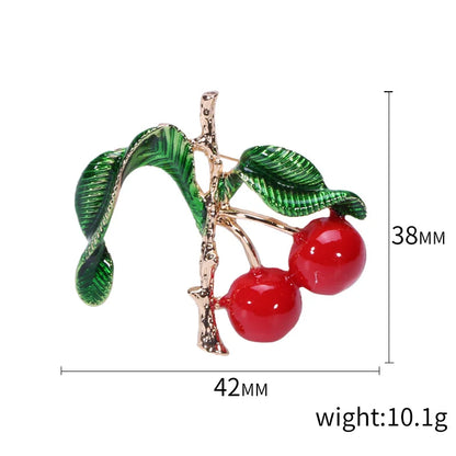 Enamel Cherry Brooches for Women Unisex Rhinestone Fruit Pins Banquet Party Backpack Gifts Jewelry Accessories