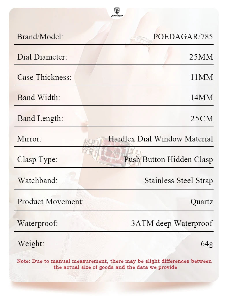 POEDAGAR Luxury Elegant Watch For Woman Date Waterproof Rectangle Ladies Watch Stainless Steel Quartz Women Watches Female Reloj