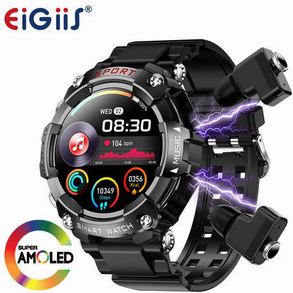 LaNikar Smart Watch AMOLED Display With In-Ear Bluetooth Headset Heart Rate Blood Pressure Oxygen Saturation Monitoring HD Audio