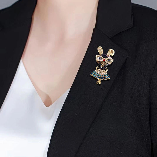 Rhinestone Rabbit Brooches For Women Sparkling Beauty Animal Charm Bunny Casual 2 Colors Brooch Pins Jewelry Gifts For Girl