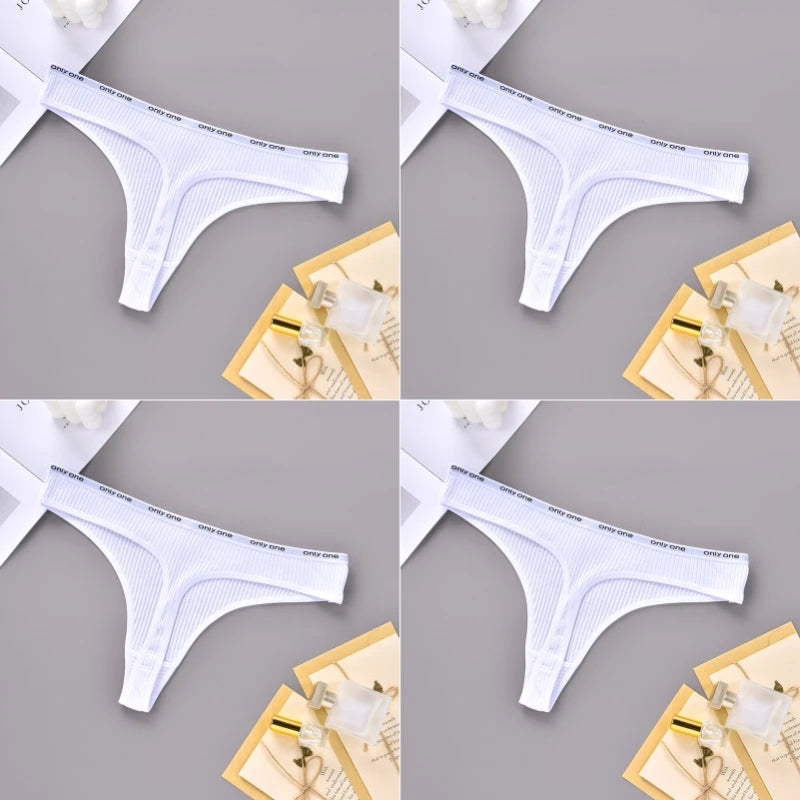 4PCS Sexy Erotic Women's Thong Solid Color Cotton Women's Panties Soft Skin Friendly Women's Underwear Seamless Cute Lingerie