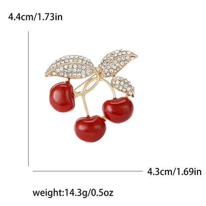 Enamel Cherry Brooches for Women Unisex Rhinestone Fruit Pins Banquet Party Backpack Gifts Jewelry Accessories