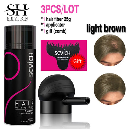 10 Colors Sevich Hair Fibers Keratin Fibers Applicator Hair Building Fibers Spray Hair Loss Instant Regrowth Thickening Powders