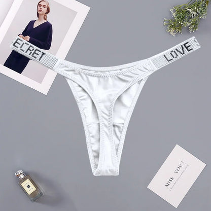 Fashionable ladies lingerie short waist ladies lingerie style, crystal letters comfortable pink thong sexy swimming trousers