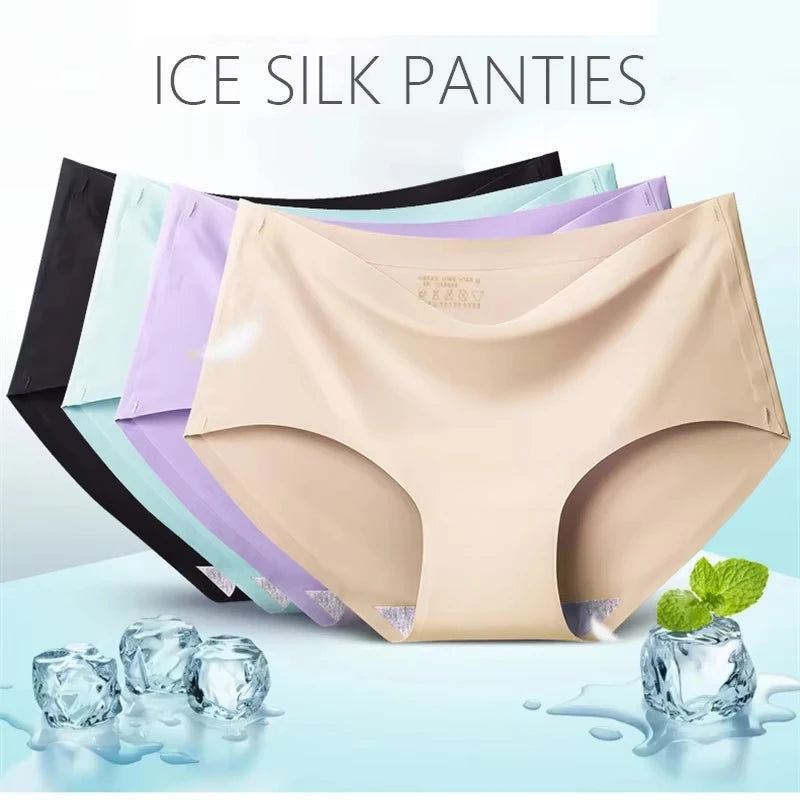 9 Pcs Seamless Ice Silk Panties for Women Breathable Soft Comfort, Solid Color Teen Girls Panty, One-Piece Design