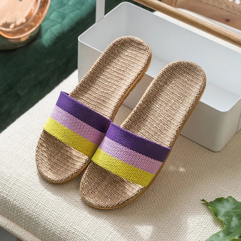 Bow Linen Slipper For Women Summer Indoor Breathable Cool Air-conditioned Shoe Women's Outdoor Non Slip Floral Sandal Flip-flops