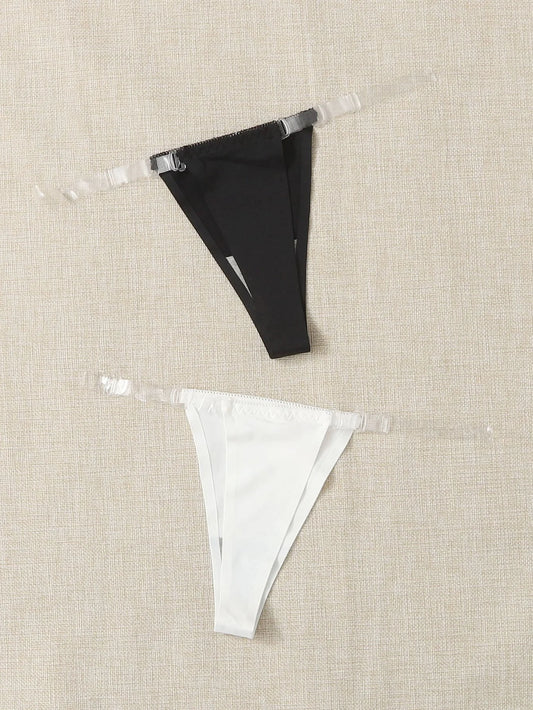 Ladies Sexy Invisible Casual Comfortable Black And White Solid Color Thong