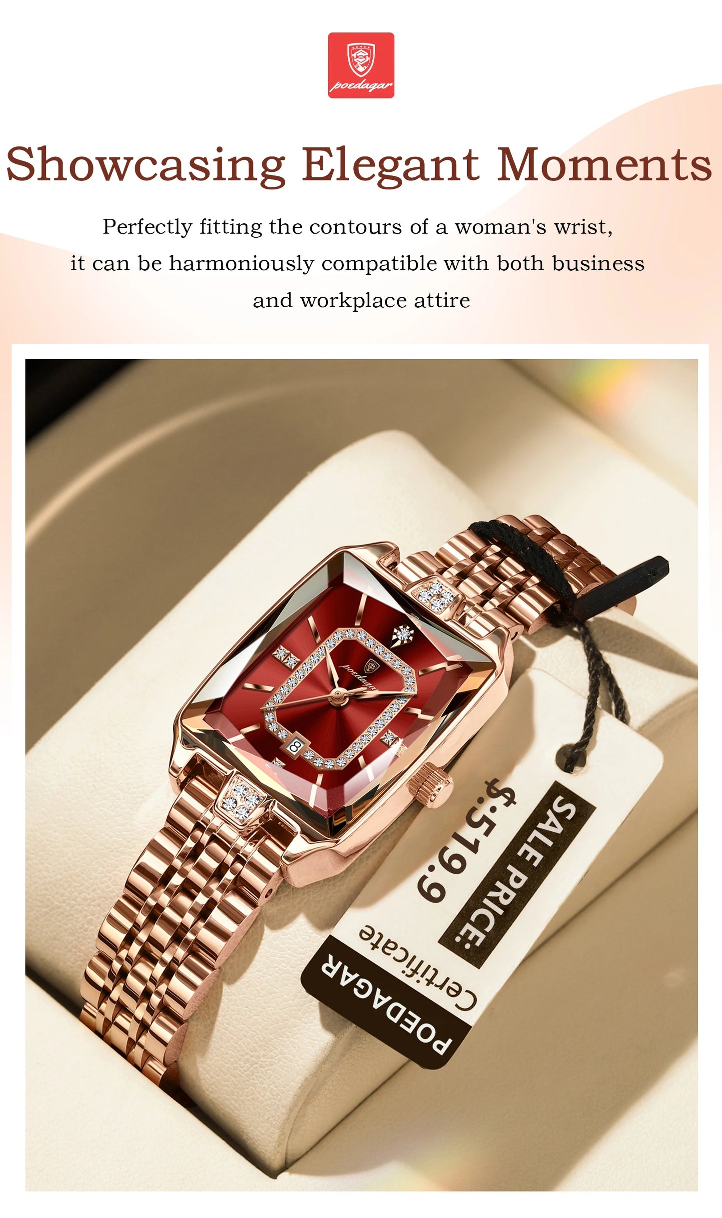 POEDAGAR Luxury Elegant Watch For Woman Date Waterproof Rectangle Ladies Watch Stainless Steel Quartz Women Watches Female Reloj