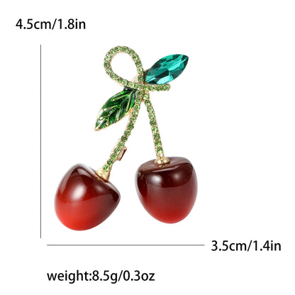 Enamel Cherry Brooches for Women Unisex Rhinestone Fruit Pins Banquet Party Backpack Gifts Jewelry Accessories
